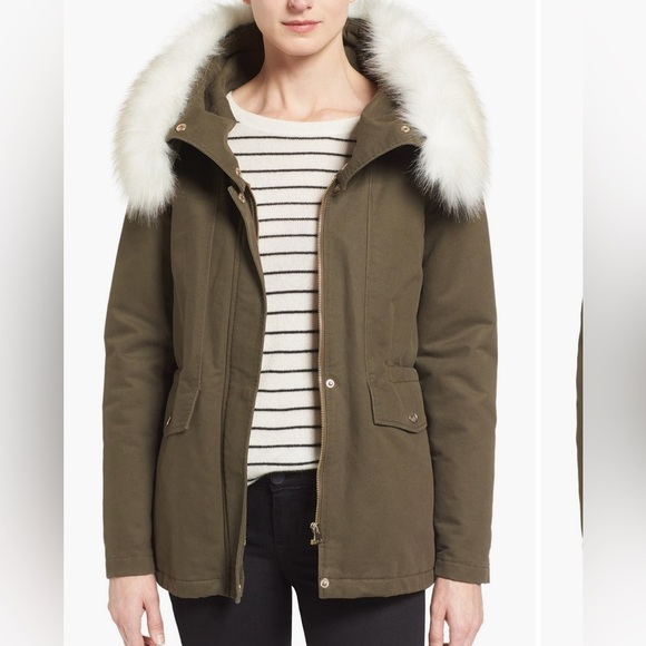 T Tahari “Jackie” hooded anorak with removable faux fur trim Size :L - Picture 1 of 16